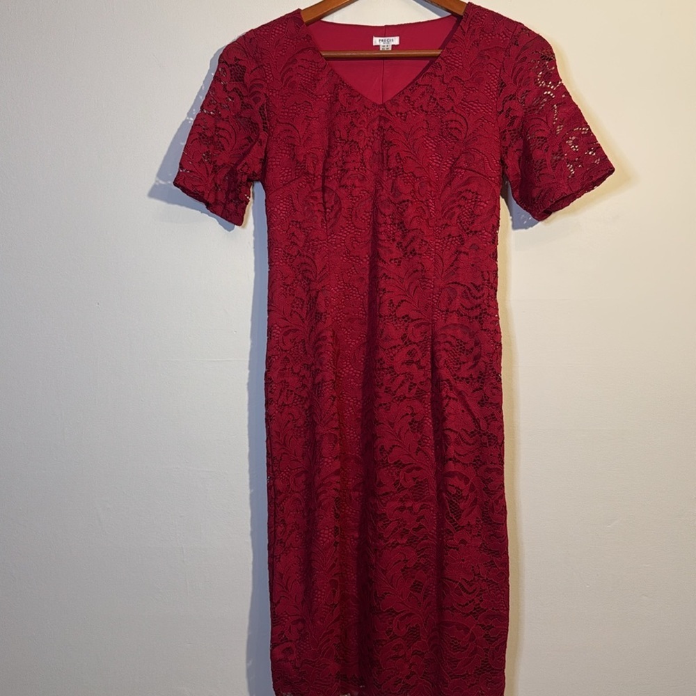 Precis petite women’s red lace short sleeve dress 4